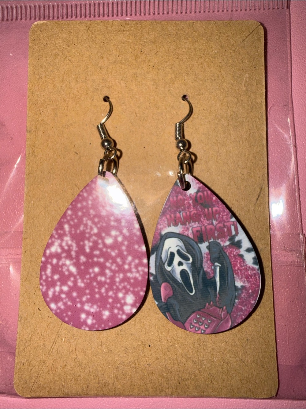 Pink Ghost Face Teardrop Earrings - Women Accessories